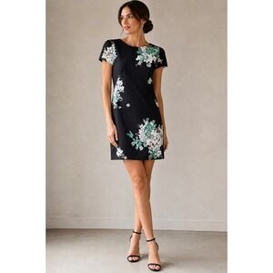 Milly Chloe Floral Dress Women's 8 Black Sheath Wedding Guest Garden Party NWT